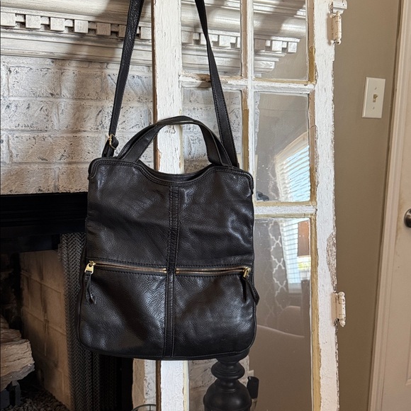 Fossil Black Leather Bag with Gold Accents - Picture 1 of 7